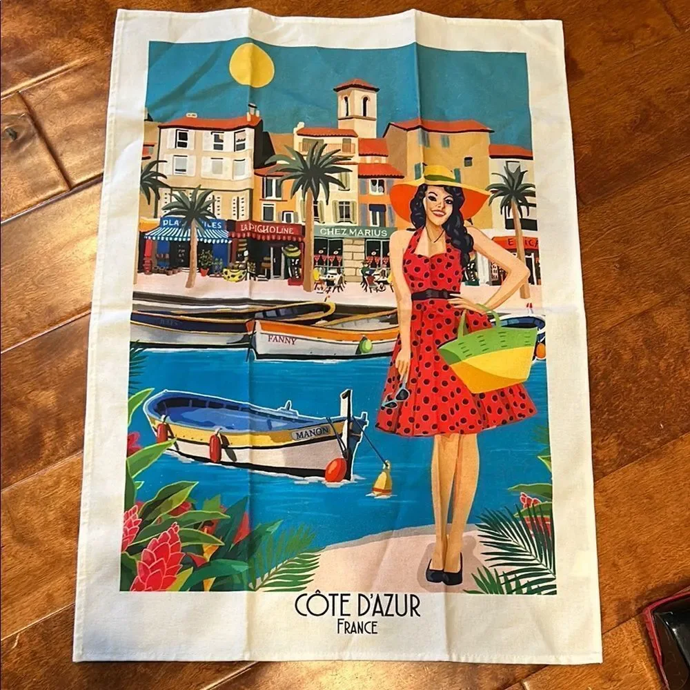 Cote D’Azure colorful tea towel never used